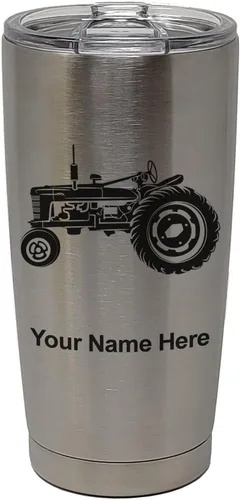 Miniatura 33 de LaserGram Vaso aislado al vacío de 20 onzas, Old Farm Tractor, grabado personalizado incluido (negro)