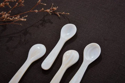 Miniatura 4 de DUEBEL Juego de 6 cucharas de caviar de madre perla blanca para caviar, huevo, helado, café (blanco, 4.3 x 1.0 in)