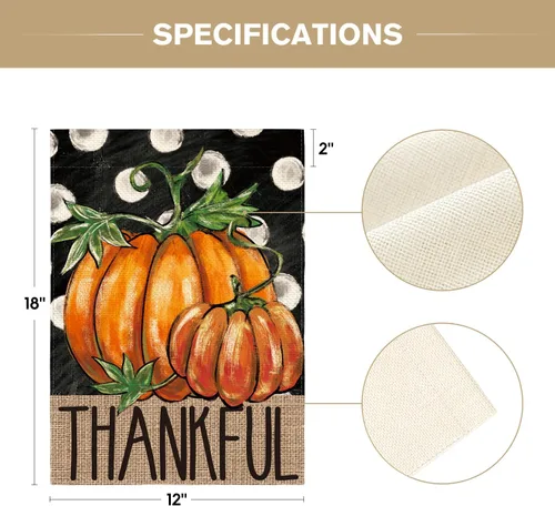 Miniatura 5 de AVOIN colorlife - Bandera de jardín con texto en inglés "Fall Thankful Thanksgiving", de 12 x 18 pulgadas Doble cara, resistente a la intemperie