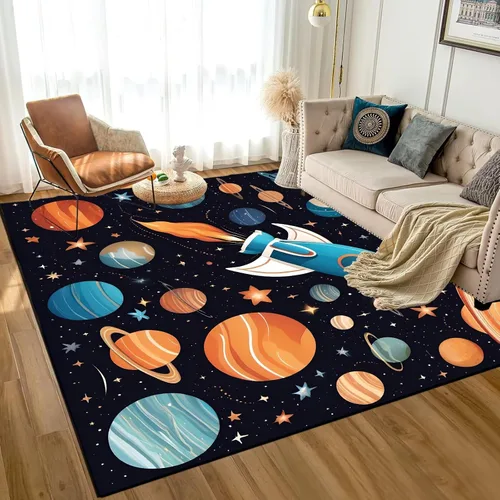 Miniatura 21 de Alfombra de galaxia de 2 x 3 pies, alfombra espacial para niños y niñas, dormitorio, sala de estar, océano, transbordador, barco, alfombra de noche