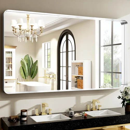 Miniatura 9 de Espejo de baño negro de 36 x 24 pulgadas, moderno espejo rectangular negro para pared con esquinas redondeadas, espejos de baño para tocador, espejo