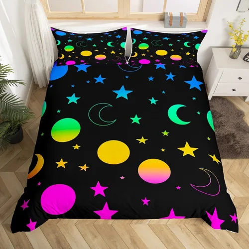 Miniatura 29 de Erosebridal Juego de ropa de cama bohemio con sol y luna, funda de edredón hippie de 3 piezas, colorida funda de edredón teñida anudada, funda