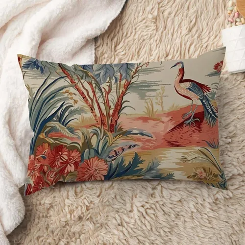 Miniatura 12 de ArogGeld Funda de cojín lumbar asiática de estilo chinoiserie, de lino marrón, pájaro y flor, funda de almohada asiática para sala de estar, A-6