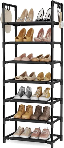 Miniatura 14 de LANTEFUL - Organizador de zapatos de 5 niveles, 12-15 pares, organizador de botas, estante resistente y estrecho para entrada, armarios con ganchos