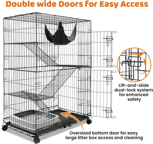 Miniatura 4 de Homey Pet Jaulas para gatos de 50 pulgadas para interiores, jaulas grandes de 4 niveles para gatos de interior, jaula plegable de alambre de metal
