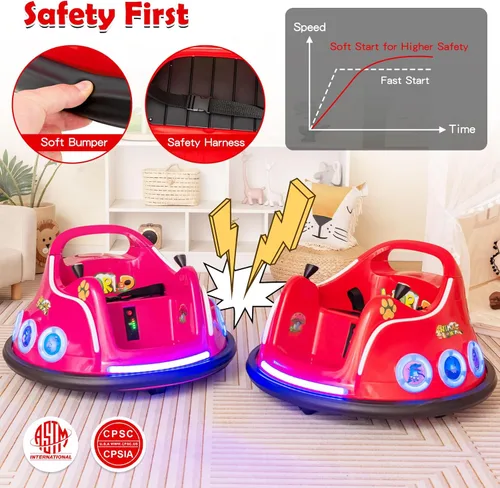 Miniatura 3 de Costzon Coche de parachoques para niños, parachoques eléctrico de 12 V con control remoto, giro de 360 grados, luces intermitentes, música integrada