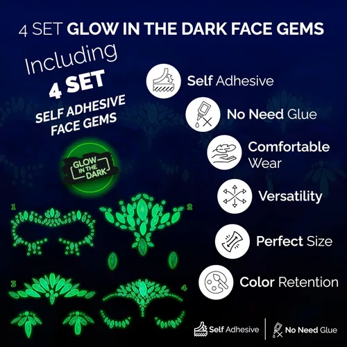 Miniatura 31 de 32 piezas de gemas faciales (diseños aleatorios) autoadhesivas con purpurina para tatuaje, gemas para festivales, fiestas rave, maquillaje corporal