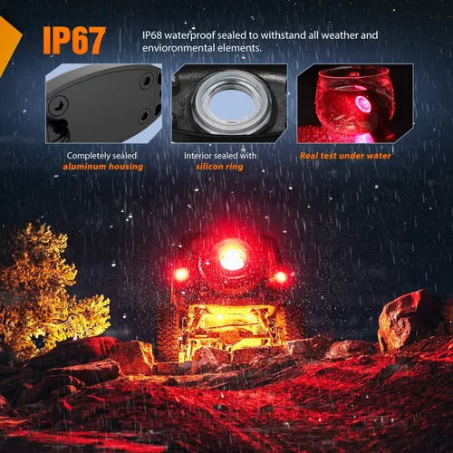 Miniatura 5 de Nilight Luz LED de roca, 6 unidades de luz roja impermeable debajo del cuerpo, luces interiores exteriores para coche, camión, camioneta, ATV, UTV