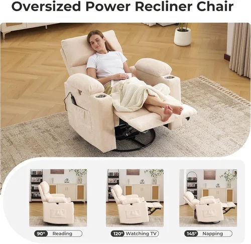 Miniatura 8 de Sillón reclinable eléctrico con balanceo para guardería con apoyabrazos ajustables, silla de lactancia con función de masaje y calor, reclinable