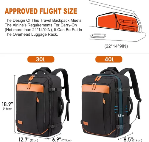 Miniatura 2 de LOVEVOOK Mochila de viaje de 40 L para mujeres y hombres, aprobada por aerolíneas, mochilas grandes expandibles con 4 cubos de embalaje, paquete