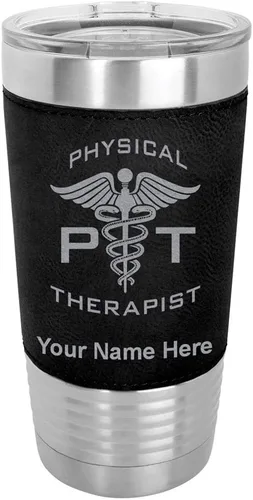 Miniatura 21 de LaserGram Taza aislada al vacío de 20 onzas, fisioterapeuta PT, grabado personalizado incluido (piel sintética, estilo béisbol)