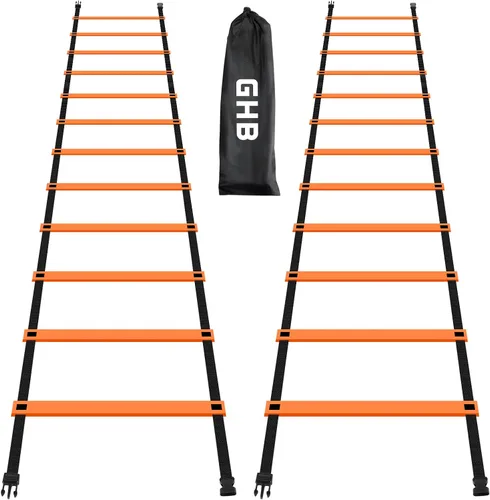 GHB Pro Agility Ladder Agility Training Ladder Speed 12 Rung 20ft with Carrying Bag Naranja-Paquete de 2