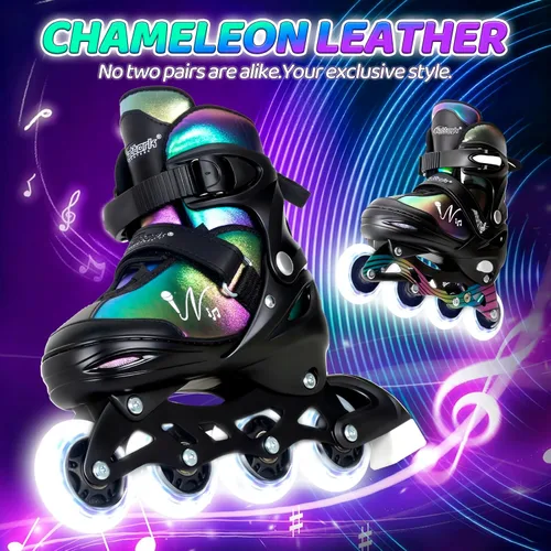 Miniatura 2 de Nattork Patines en línea ajustables para niños y adolescentes con ruedas iluminadas, color degradado, deslizamiento suave Negro