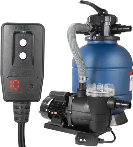 XtremepowerUS Bomba de piscina con filtro de arena de 13 pulgadas, 3/4 HP, 2,400 GPH, enchufe temporizador GFCI incluido, válvula multipuerto, juego