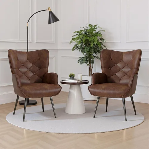 Miniatura 9 de Nalupatio Silla de Acento Moderna de Mediados de Siglo, Sillas Tapizadas en Cuero PU con Botones Capitoné, Sillón de Lectura con Respaldo Alto