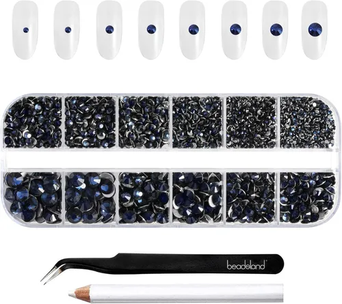 Miniatura 25 de Beadsland Diamantes de imitación para maquillaje, 8 tamaños, 2500 unidades de diamantes de imitación de cristal con parte trasera plana, gemas
