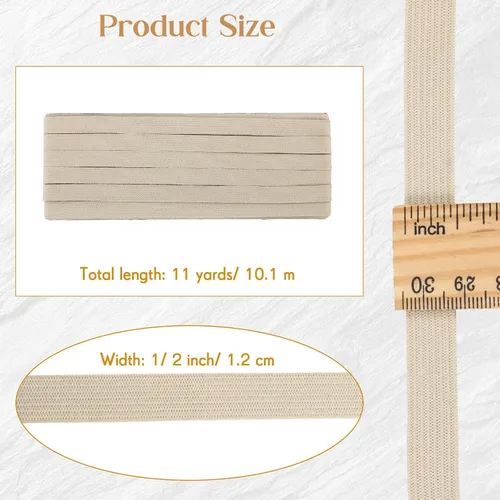 Miniatura 2 de Shappy Banda elástica para coser de punto de 1/2 pulgada x 11 yardas (beige)