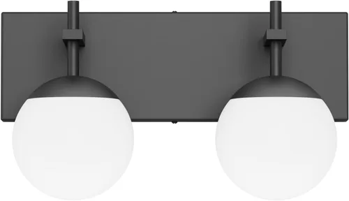 Miniatura 8 de Ralbay Lámpara de pared de baño negra mate, 2 luces, iluminación moderna de mediados de siglo, luz de tocador de globo de vidrio lechoso negro
