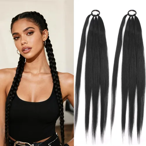 Extensiones de cola de caballo, 2 piezas sintéticas con banda de pelo envolvente alrededor de las extensiones de cabello trenzadas, cola de moño,