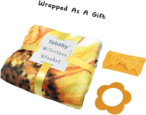 Miniatura 3 de Tebaby Manta mensual de hito para bebé niña, manta de girasol para recién nacido, regalo personalizado para ducha, decoración floral de guardería