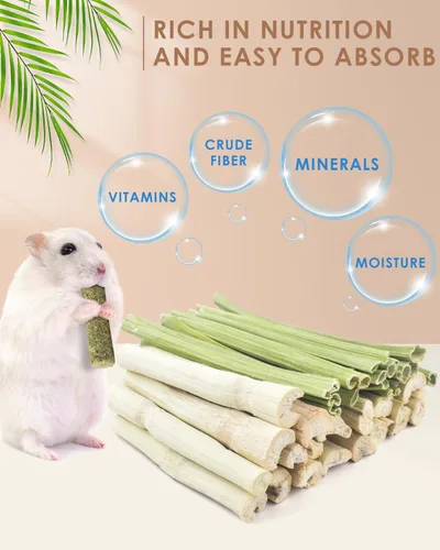 Miniatura 2 de Bissap 40 palitos masticables de conejo, 20 palitos masticables de bambú dulce y 20 tallos de papaya para conejo, hámster, chinchilla, conejillo