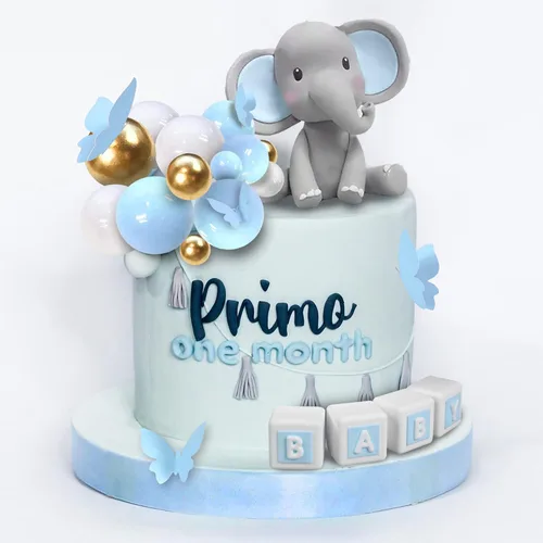Miniatura 6 de Decoración de pastel de elefante, decoración de pastel de elefante, letra azul, bola de perla blanca para temática de elefante, suministros