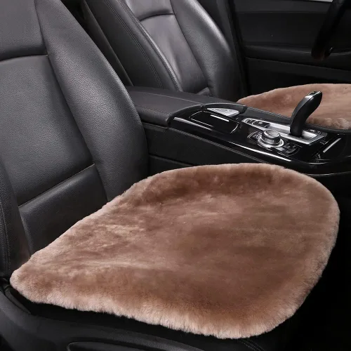 Miniatura 8 de LLB Fundas de asiento de asiento de automóvil de oveja genuina para automóviles, camiones, SUV, almohadilla protectora de asiento cómoda para Gris