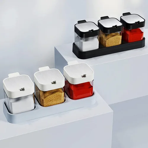 Miniatura 6 de Tarros de especias de condimentos de vidrio, 5.6 onzas/8.6 fl oz, recipiente para especias con tapas y cucharas y bandeja, recipientes de vidrio