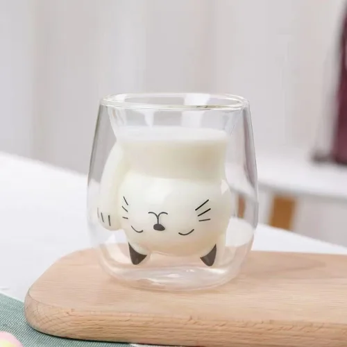 Miniatura 5 de ANSQU Linda taza de té de gato, tazas de café de doble pared de vidrio, vaso de chupito de espresso, taza de leche (6.8 fl oz/6.8 oz), regalos