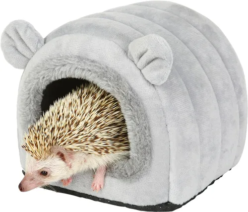Cama de Cueva para Erizo, Nido Escondite, Hámster, Conejillo de Indias, Suministros para Jaula de Animales Pequeños, Casa Cálida - Gris