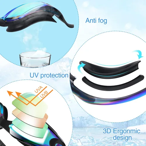 Miniatura 3 de Fabbay Paquete de 6 gafas de natación antivaho sin fugas, protección completa, para adultos, mujeres, hombres y jóvenes