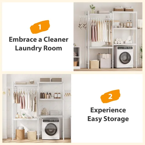 Miniatura 7 de IDEALHOUSE Estante ajustable para lavadora y secadora de 30 pulgadas, organizador de lavandería resistente de 5 niveles con capacidad de estante