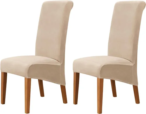 Miniatura 45 de Juego de 2 fundas de terciopelo para sillas de comedor, color beige, fundas elásticas para sillas de comedor y cocina, reutilizables, protector