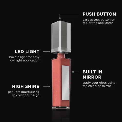 Miniatura 3 de Pure Illumination - Brillo de labios con cepillo aplicador iluminado por LED + espejo lateral, antiadherente, hidratante, brillos labiales