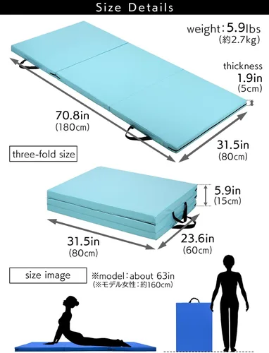 Miniatura 6 de KaRaDaStyle - Alfombrilla de gimnasia plegable de 71"x31"x2" para estiramiento, entrenamiento muscular, para niños, barra horizontal de juego