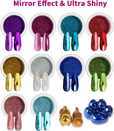 Miniatura 2 de Polvo cromado, 10 colores de pigmento cromado espejo metálico, polvo holográfico para uñas, resina epoxi, vasos, slime, manualidades y pintura al