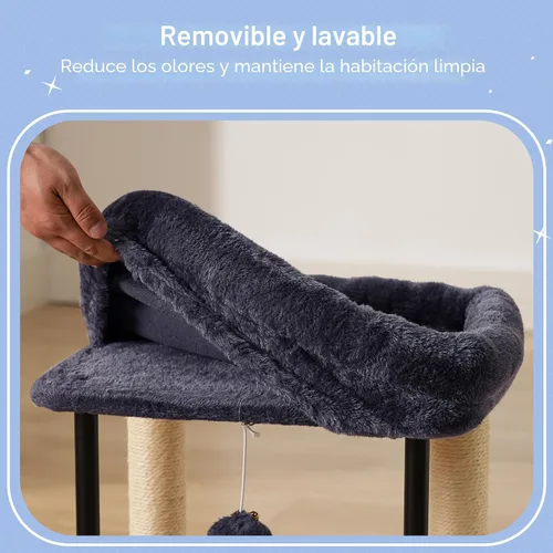 Miniatura 5 de Hey-brother Árbol para gatos, postes rascadores para gatos con cama, torre resistente con columnas totalmente envueltas en sisal y bola de juguete