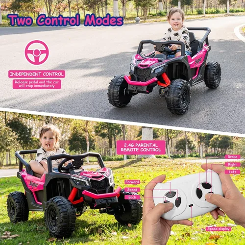 Miniatura 4 de Run Fast 24V vehículo de paseo con control remoto para padres, vehículo de paseo eléctrico para niños de 3 a 5 años, UTV todoterreno, motores 4WD