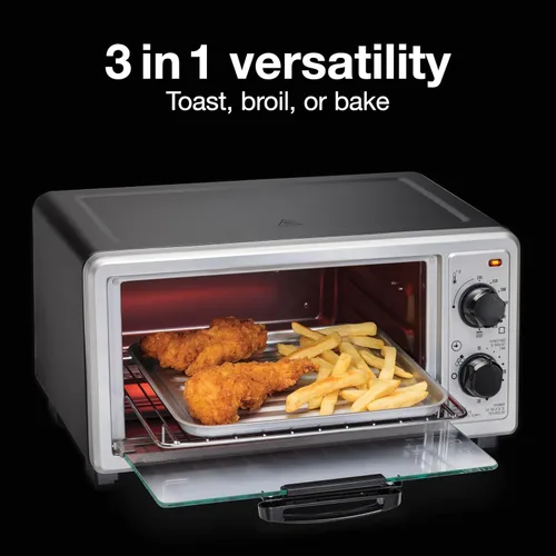 Miniatura 3 de Proctor Silex Horno tostador de encimera de 4 rebanadas, multifunción con hornear, tostadas y asadores, 1100 vatios, temporizador de 30 minutos