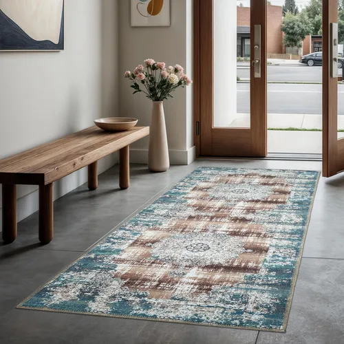 Miniatura 23 de GLN Rugs Bohemian Collection - Alfombra de felpilla lavable a máquina, bohemio vintage, antideslizante, alfombra de felpilla de pelo bajo, alfombra