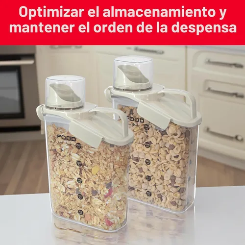 Miniatura 5 de Paquete de dos contenedores de almacenamiento de alimentos y cereales, contenedor organizador de cocina de plástico hermético de 2.6 L con boquilla