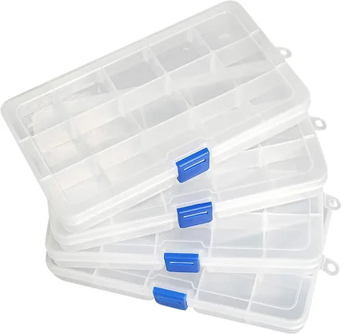 Miniatura 10 de Qualsen Paquete de 4 cajas organizadoras de plástico de 18 rejillas con divisores ajustables, caja organizadora de cuentas para joyas, cuentas
