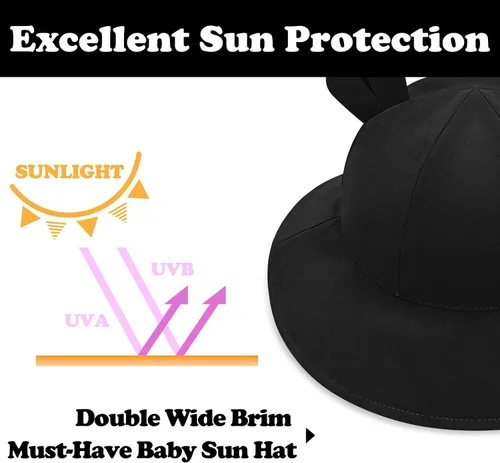 Miniatura 5 de Sombrero de sol para bebé, sombreros para niños y niñas, sombrero de sol para bebé niña sombreros con orejas de oso de ala ancha UPF 50+ sombrero