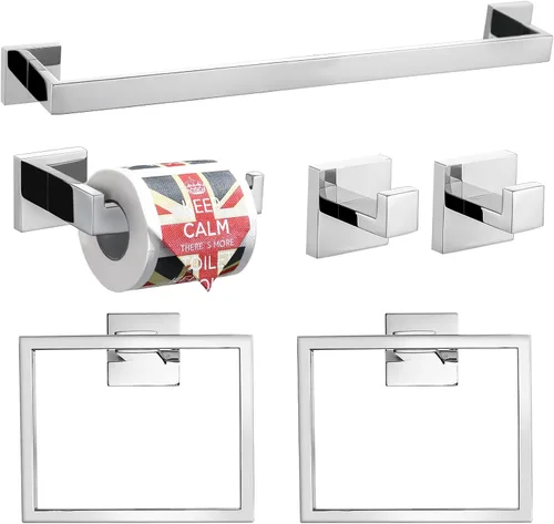 Miniatura 16 de Conjuntos de Soportes para Toalleros de Baño Negro y Pulido, Juego de Ferretería de Baño de 4 Piezas de Acero Inoxidable, Kit de Accesorios de Baño.