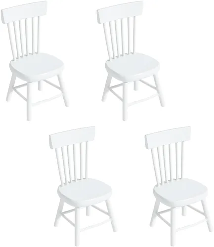 PH PandaHall 4 sillas de muebles en miniatura de 1/12, mini sillas de madera, muebles pequeños, modelo de silla para boda, Navidad, mini casa, Blanco