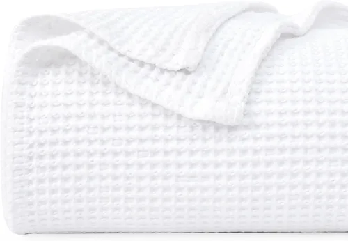 Miniatura 50 de PHF - Manta de punto gofre 100% de algodón tamaño king para cama, cobija ligera transpirable a prueba de engancho, ideal para acolchado en climas