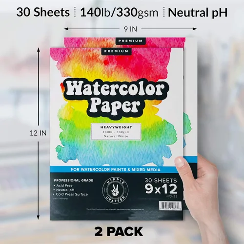Miniatura 5 de Bloc de papel de acuarela, paquete de 2, papel pesado blanco prensado en frío de 140 libras para pintura de acuarela, marcadores y bolígrafos, 9 x
