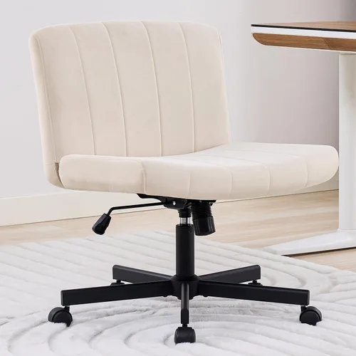 LukkDys Silla cruzada con ruedas, silla de escritorio con patas cruzadas anchas, cómoda silla de tocador de tela para el hogar, oficina, dormitorio,