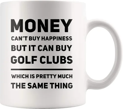 Panvola Money Can't Buy Happiness But It Can Buy - Taza de cerámica para palos de golf, jugadores deportivos, regalos de golfista para hombres,
