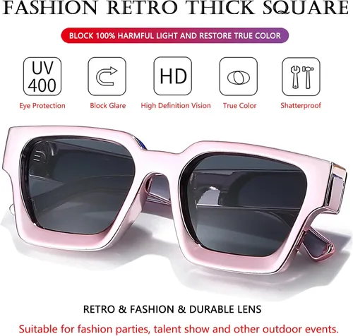Miniatura 134 de AIEYEZO Gafas de sol cuadradas para mujeres y hombres, gafas de sol cuadradas con montura gruesa, estilo de diseñador simple